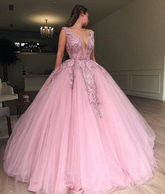 Robe de bal princesse tulle avec appliques | Robe de soirée princesse col en V_2