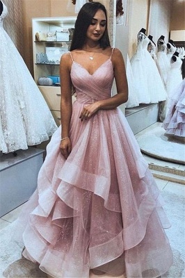 Robe de bal princesse bretelles fines | Robe de soirée princesse chic à volants_1