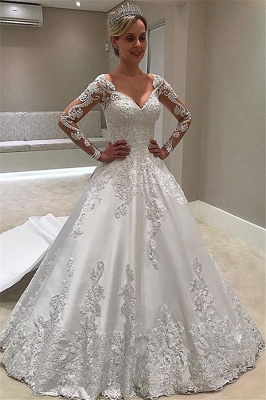 Robe de mariée princesse manches longues | Robe de mariage princesse col en V_1