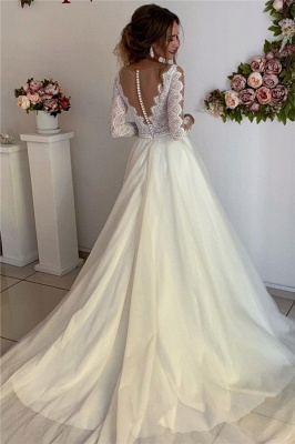 robe de mariée longue élégante avec dentelles en tulle_2