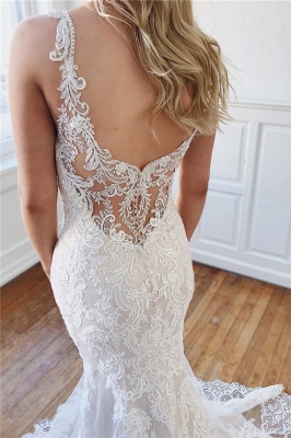 robe de mariée longue luxueux sirène en dentelle avec cristaux_3