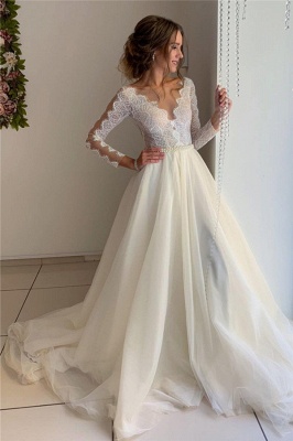 robe de mariée longue élégante avec dentelles en tulle_1