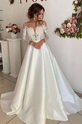 robe de mariée longue princesse en appliques dentelles avec manches longues_1