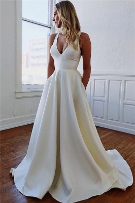 robe de mariée longue princesse col V avec poches_1