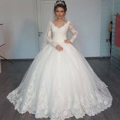 Forme Marquise Col en V Tulle Robes de mariée 2021 avec Appliques MH207_2