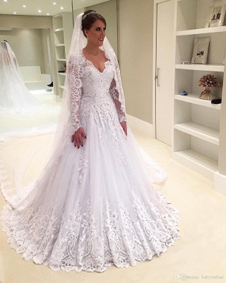 Forme Princesse Traîne moyenne Col en V Tulle Robes de mariée 2021 avec Appliques_3