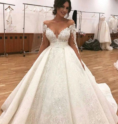 Robe de mariée de luxe princesse en dentelle avec manches pas cher_2