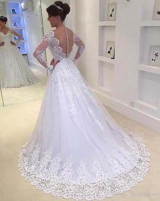 Forme Princesse Traîne moyenne Col en V Tulle Robes de mariée 2021 avec Appliques_2