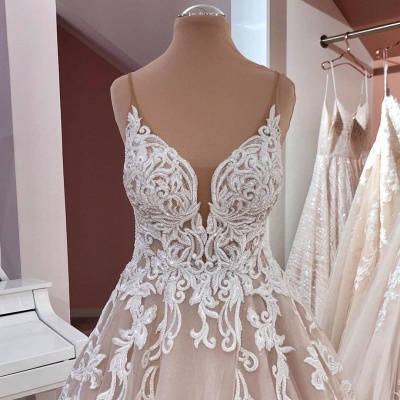 Robes de mariée de créateurs Une ligne | Robe de mariée décolleté V dentelle_5