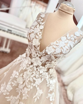 Dentelle de robe de mariée simple | Robe de mariée décolleté V ligne A_3