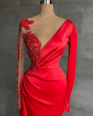 Robe de soirée rouge longue | Robes de bal avec manches_2