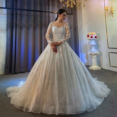 Robes de mariée princesse extravagantes | Robes de mariée en dentelle avec manches_2