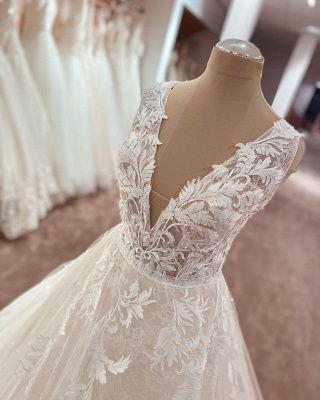 Robes de mariée élégantes décolleté en V | Robes de mariée Une ligne en dentelle_3