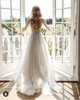 Magnifiques robes de mariée avec manches | Robe de mariée en mousseline ligne A_2