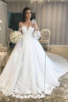 Robe de mariée de créateur Une ligne en dentelle | Robes de mariée à manches_1