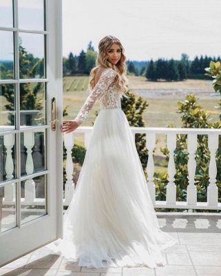 Magnifiques robes de mariée avec manches | Robe de mariée en mousseline ligne A_3