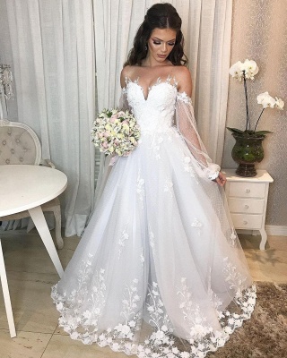 Robe de mariée de créateur Une ligne en dentelle | Robes de mariée à manches_6