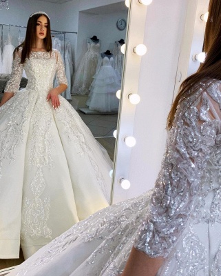 robes de mariée princesse avec manches | Robes de mariée en satin paillettes_3