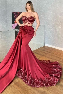 Robes de bal longue rouge | Robes de soirée avec dentelle pas cher_1