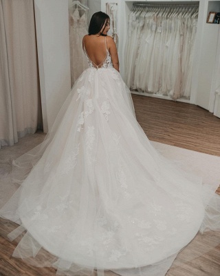 Robes de mariée élégantes en tulle | Robes de mariée Une ligne en dentelle_3