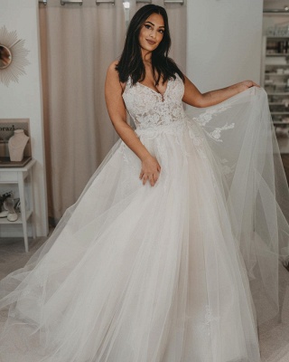 Robes de mariée élégantes en tulle | Robes de mariée Une ligne en dentelle_2