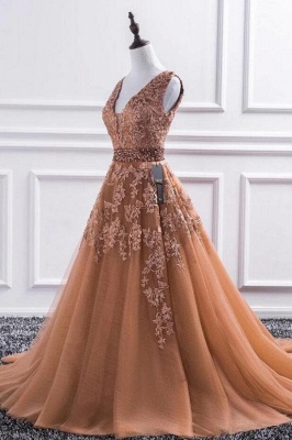 Robe de soirée élégante longue encolure en V | Robes de bal avec dentelle_1