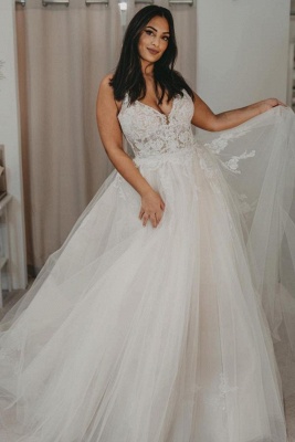 Robes de mariée élégantes en tulle | Robes de mariée Une ligne en dentelle_1