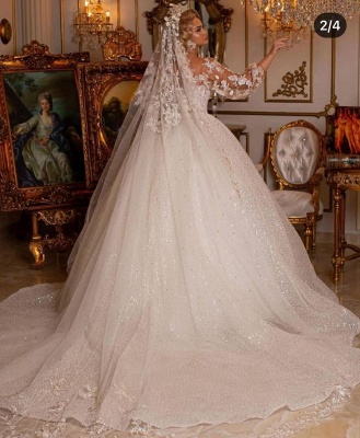 Robes de mariée de luxe avec manches | Robes de mariée princesse paillettes_2