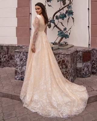 Robes de mariée champagne avec manches | Robes de mariée paillettes_3