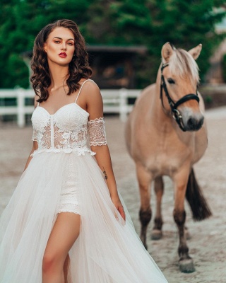 Robe de mariée simple avec dentelle | Robes de mariée Boho Une ligne_2