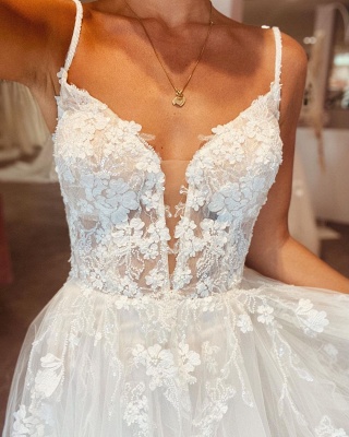 Robes de mariée simples Une ligne de dentelle | Robes de mariée bohème pas cher_5