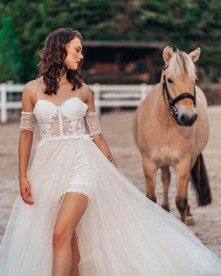 Robe de mariée simple avec dentelle | Robes de mariée Boho Une ligne_3