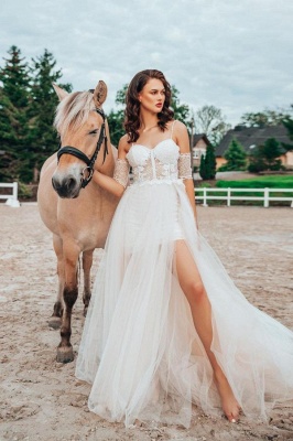 Robe de mariée simple avec dentelle | Robes de mariée Boho Une ligne_1