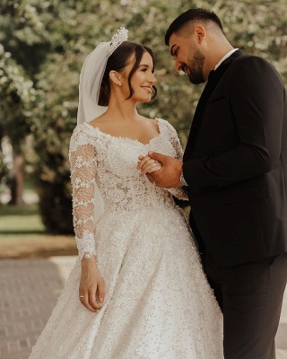 Robes de mariée en dentelle de luxe | Robes de mariée princesse avec manches_7