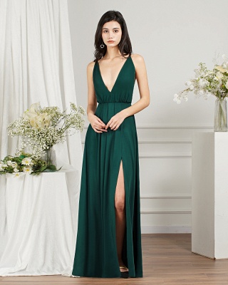 Robes de bal vert foncé | Robes de soirée longues décolleté en V_11