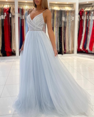 Robes de soirée simples bleu clair | Longues Robes De Bal Pas Cher_3