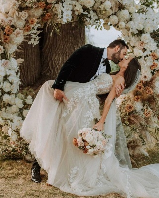 Robes de mariée élégantes Une ligne de dentelle | Robes de mariée bohèmes_4