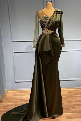 Robes de soirée longues paillettes vert olive | robes de bal avec manches_1