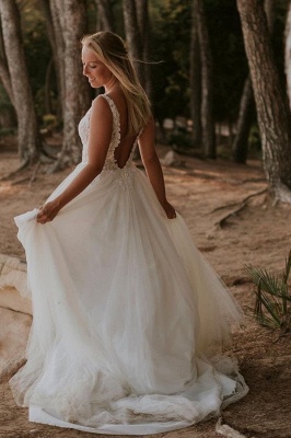 Robes de mariée transparentes Une ligne | Robes de mariée boho avec de la dentelle_4