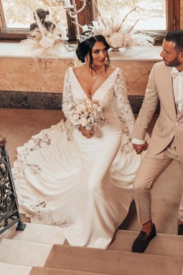 Magnifiques robes de mariée avec manches | Robes de mariée sirène en dentelle_8