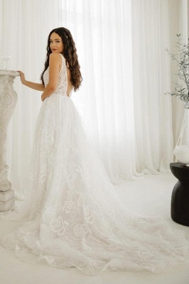 Robes de mariée élégantes décolleté V | Robes de mariée A ligne dentelle_2