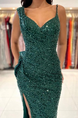 Robe de soirée simple Vert foncé | Robe de soirée longue Paillettes_4