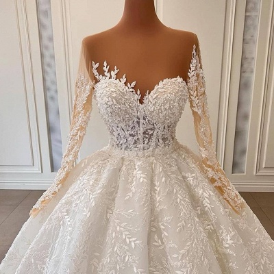 Superbes robes de mariée princesse | Robes de mariée en dentelle avec manches_4