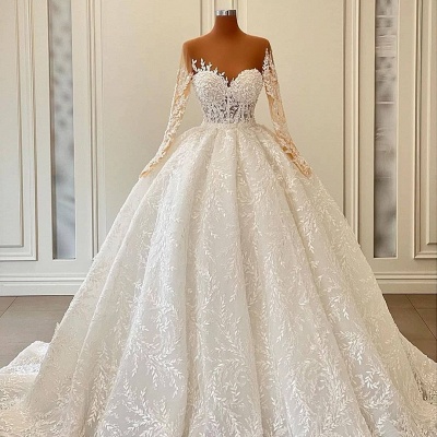 Superbes robes de mariée princesse | Robes de mariée en dentelle avec manches_2