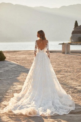 Robes de mariée élégantes avec manches | Robes de mariée A ligne dentelle_2