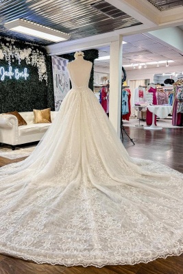 Belle robes de mariée A ligne | Crème robes de mariée en dentelle_2