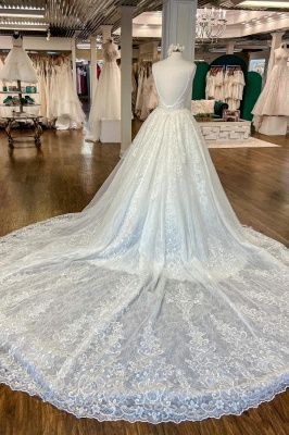 Belle robes de mariée A ligne | Crème robes de mariée en dentelle_4