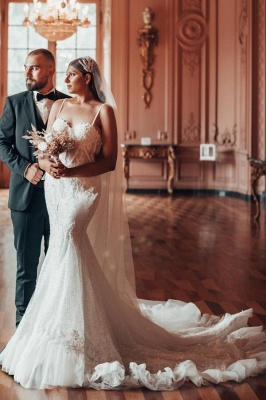 Robes de mariée de luxe paillettes | Robes de mariée sirène dentelle_3