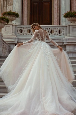 Charmante robe de mariée en tulle, col en V, sirène, manches longues, ligne A, avec appliques_2