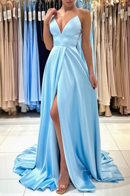 Robe de bal de fin d'année en satin stretch, sans manches, avec volants, bleu fourreau chic_6